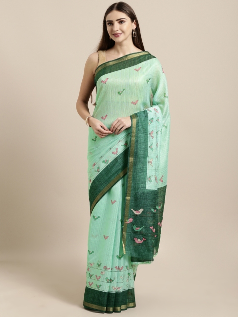 

KALINI Green Printed Linen Blend Saree