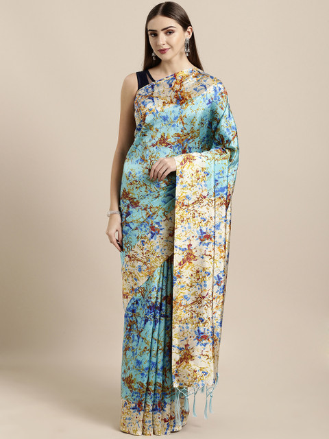

GoSriKi Blue Art Silk Printed Mysore Silk Saree
