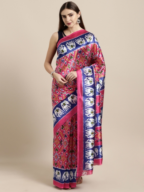 

GoSriKi Pink & Blue Art Silk Printed Mysore Silk Saree