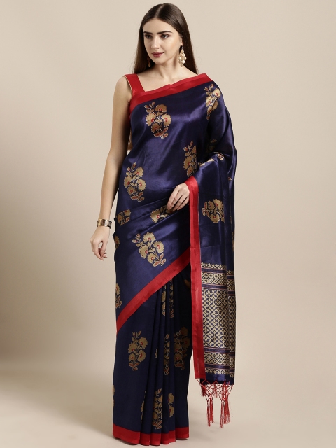 

GoSriKi Navy Blue Art Silk Woven Design Mysore Silk Saree