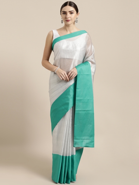 

GoSriKi Grey & Green Jute Silk Checked Mysore Silk Saree