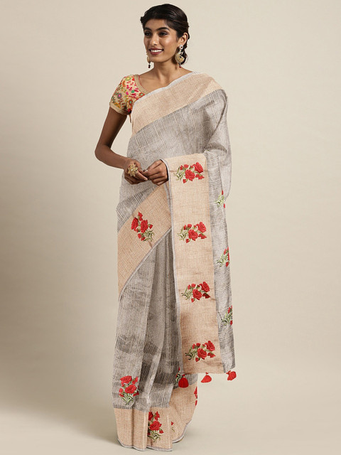 

The Chennai Silks Classicate Grey & Beige Silk Blend Woven Design Banarasi Saree