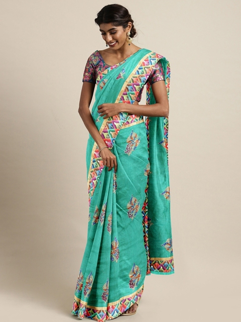 

The Chennai Silks Classicate Turquoise Blue Silk Blend Embellished Saree