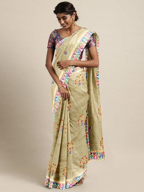

The Chennai Silks Classicate Beige Silk Blend Embroidered Saree