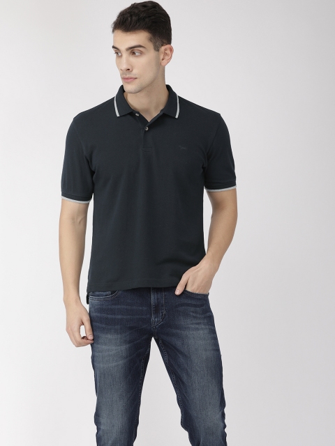 

Flying Machine Men Navy Blue Solid Polo Collar T-shirt