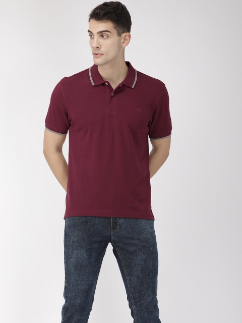 

Flying Machine Men Burgundy Solid Polo Collar T-shirt