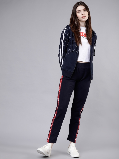 

Tokyo Talkies Women Navy Blue & White Solid Hooded Sweatshirt