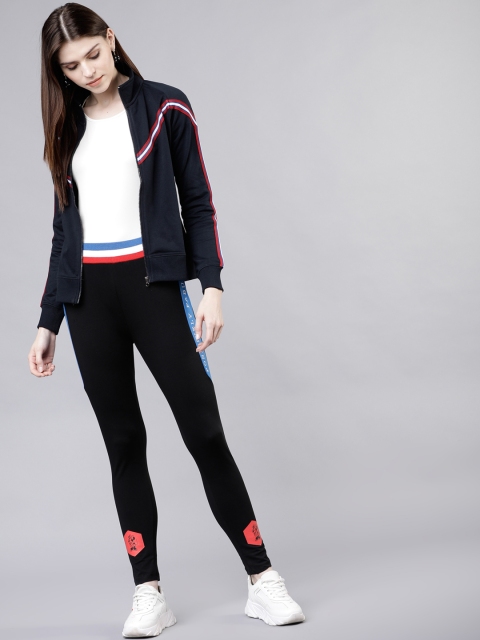

Tokyo Talkies Women Navy Blue Striped Sweatshirt