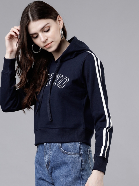 

Tokyo Talkies Women Navy Blue Printed Hooded Sweatshirt