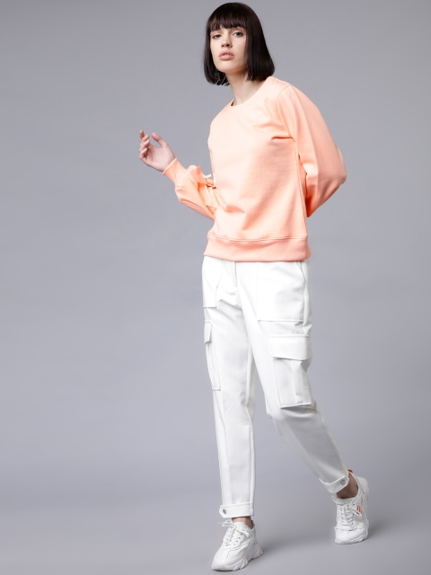 

Tokyo Talkies Women Peach-Coloured Solid Sweatshirt