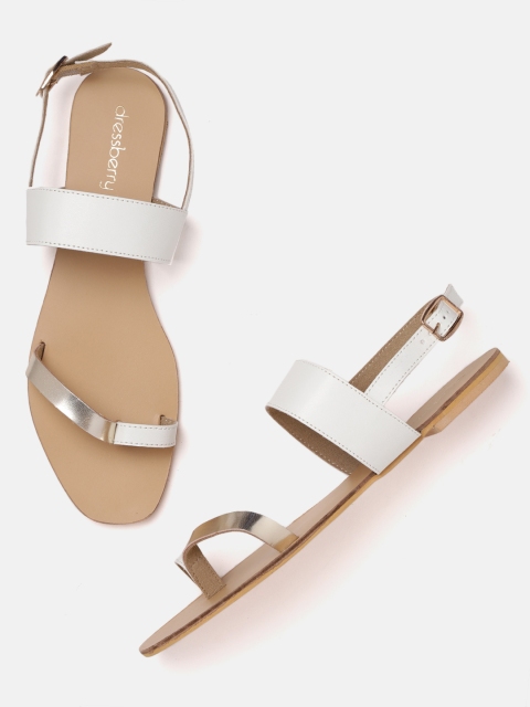 

DressBerry Women White & Gold Toned Solid One Toe Flats