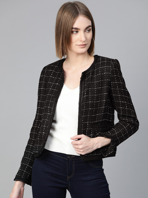 

Van Heusen Woman Black & White Checked Open Front Blazer