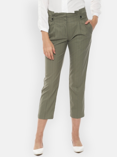 

Van Heusen Woman Women Olive Green Regular Fit Solid Crop Peg Trousers