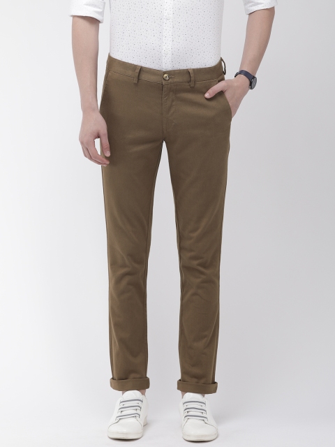 

Park Avenue Men Olive Brown Neo Fit Self Design Regular Trousers