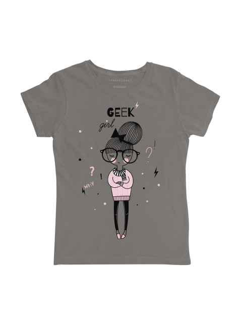 

THREADCURRY Girls Grey Printed Round Neck T-shirt