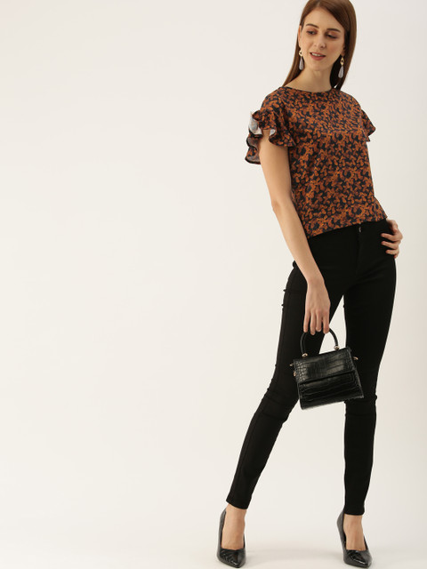 

NUSH Women Brown Printed Pure Cotton Top