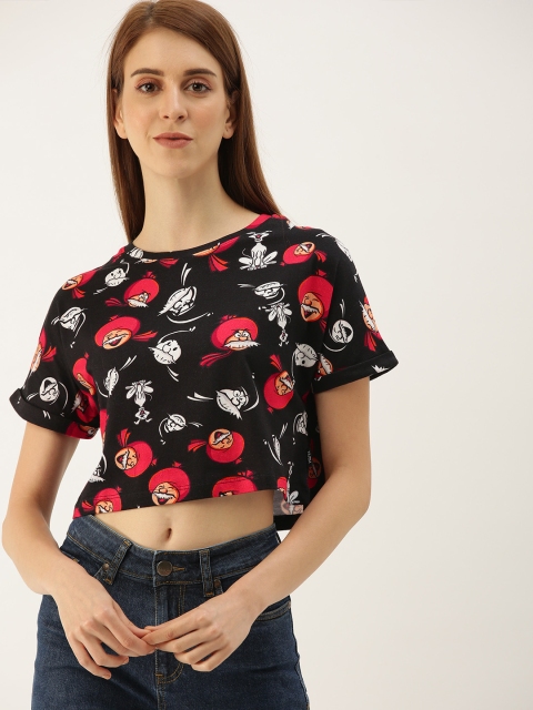 

NUSH Women Black & Red Printed Round Neck T-shirt