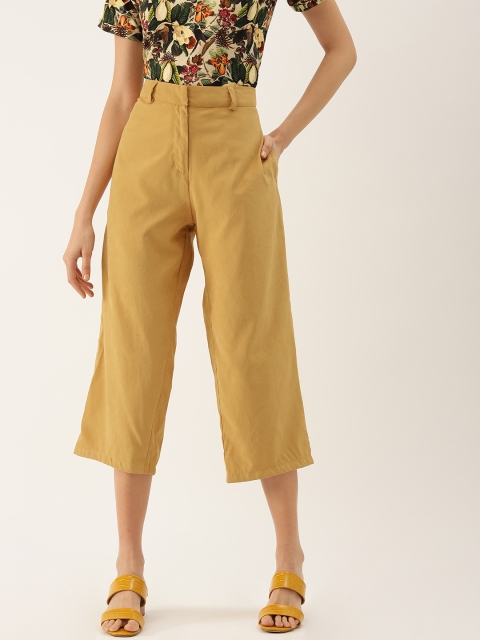 

NUSH Women Mustard Yellow Regular Fit Solid Culottes