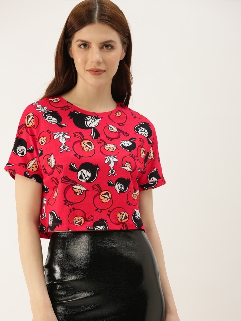 

NUSH Women Red & Black Printed Round Neck T-shirt