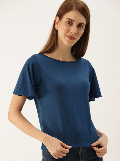 

NUSH Women Blue Solid Round Neck T-shirt