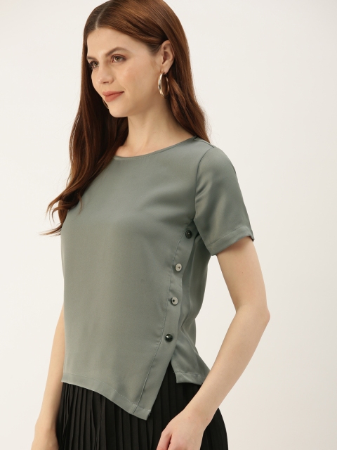 

NUSH Women Olive Green Solid Top