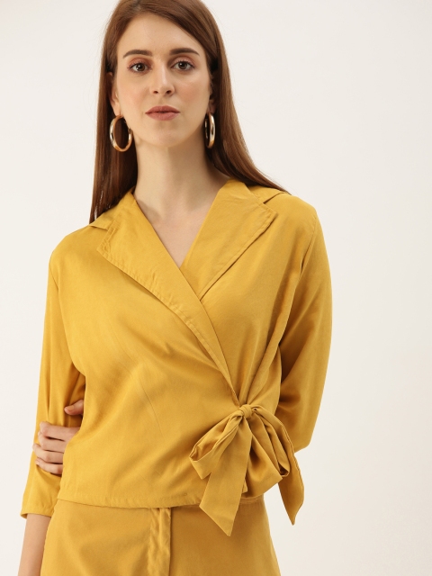 

NUSH Women Mustard Yellow Solid Wrap Top