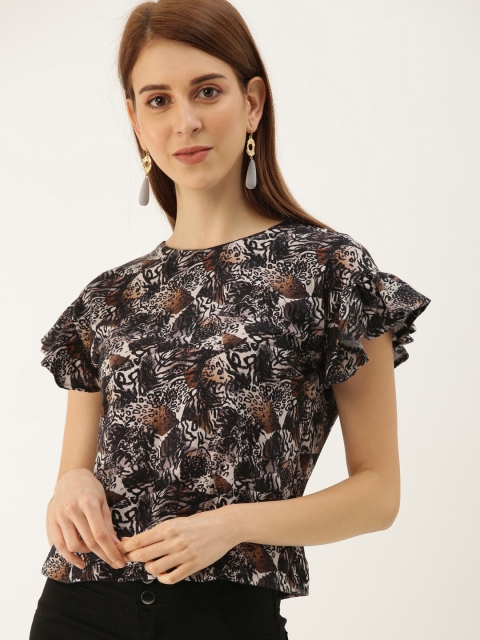 

NUSH Women Black Animal Printed Top