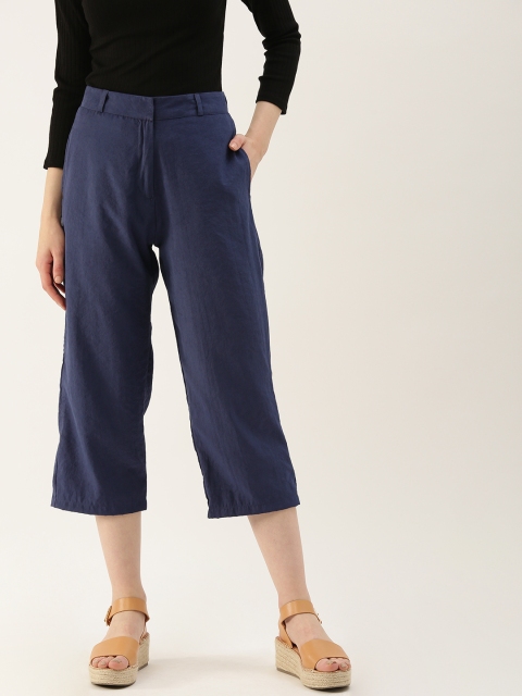 

NUSH Women Navy Blue Regular Fit Solid Culottes