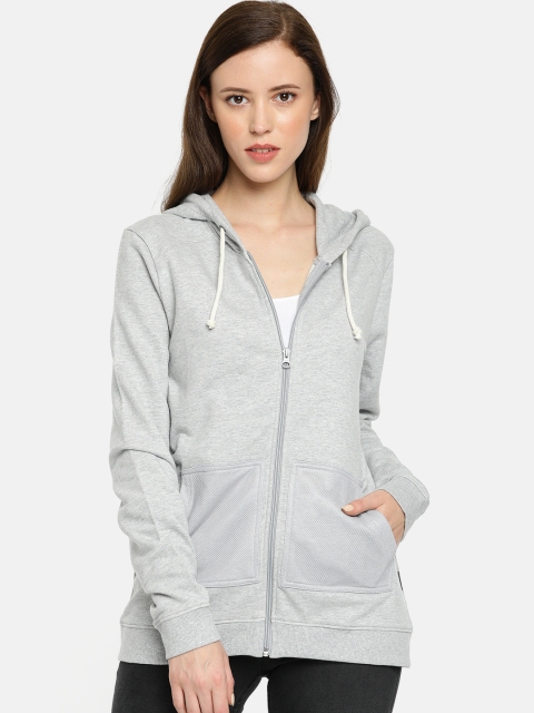 

Wrangler Women Grey Melange Solid Hooded Sweatshirt