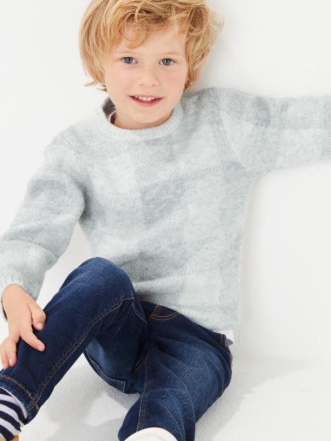 

Marks & Spencer Boys Grey Melange Self-Checked Pullover