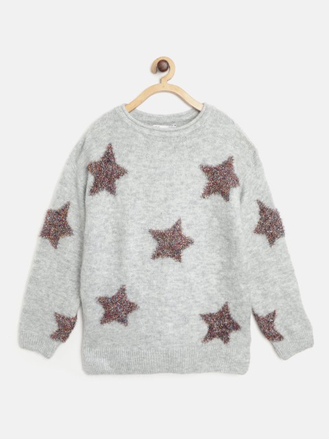 

Marks & Spencer Girls Grey Melange & Maroon Star Design Pullover Sweater