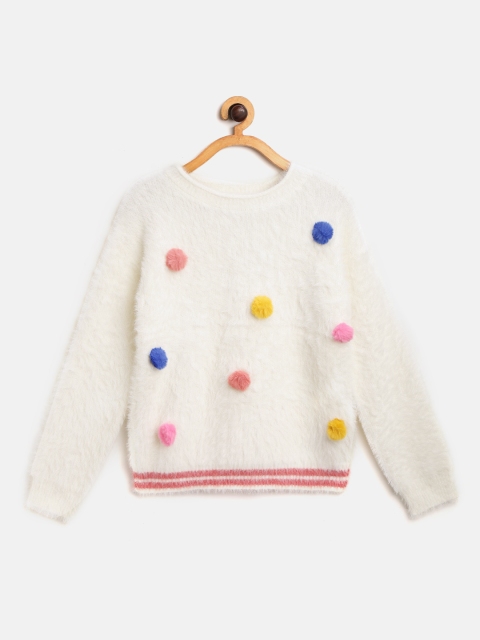 

Marks & Spencer Girls Off-White Pom-Pom Detail Fuzzy Pullover Sweater