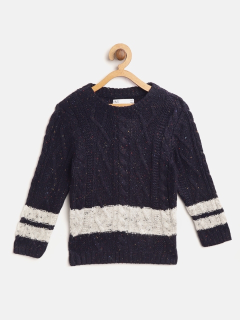 

Marks & Spencer Boys Navy Blue & White Cable Knit Self Design Pullover