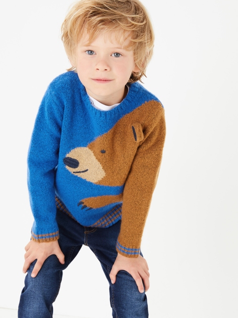 

Marks & Spencer Boys Blue & Brown Bear Self Design Pullover