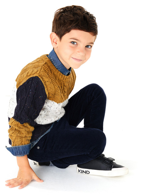 

Marks & Spencer Boys Mustard Brown & White Colourblocked Cable Knit Pullover