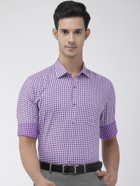 

Park Avenue Men Purple & White Slim Fit Checked Formal Shirt