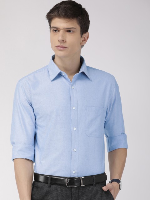 

Raymond Men Blue & White Slim Fit Solid Casual Shirt