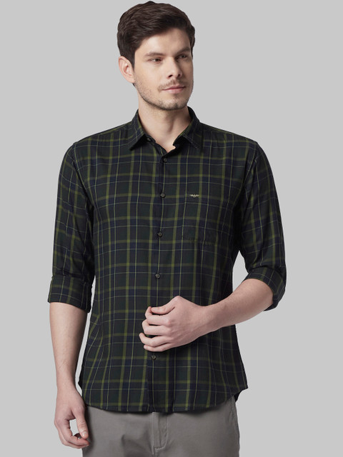 

Park Avenue Men Olive Green Slim Fit Checked Casual Shirt