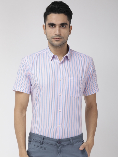 

Park Avenue Men Pink & Blue Slim Fit Striped Formal Shirt