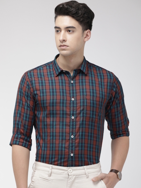 

Park Avenue Men Red & Navy Blue Slim Fit Checked Smart Casual Shirt