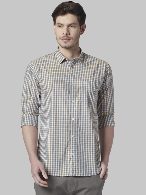 

Park Avenue Men Yellow Slim Fit Checked Casual Shirt