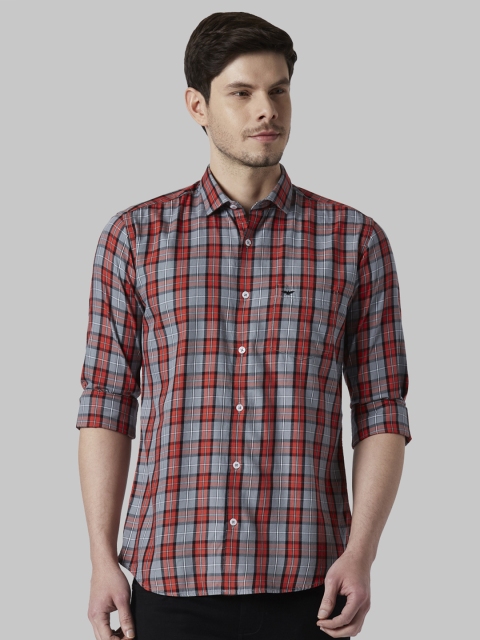 

Park Avenue Men Red & Grey Slim Fit Checked Casual Shirt