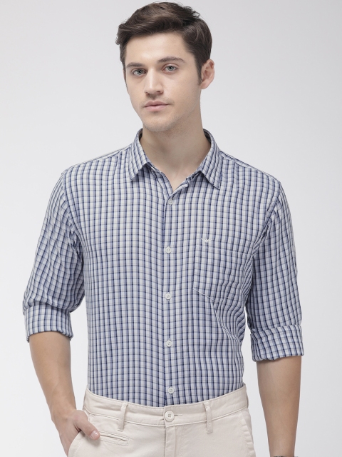 

Park Avenue Men White & Blue Checked Slim Fit Casual Shirt