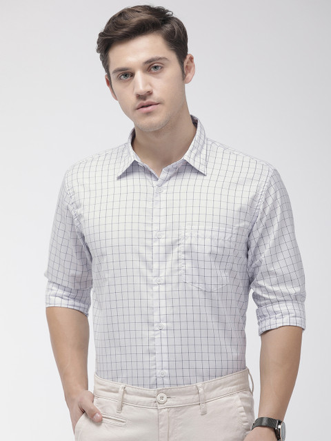 

Park Avenue Men White & Blue Checked Slim Fit Casual Shirt