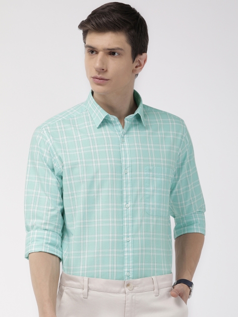 

Raymond Men Turquoise Blue & White Slim Fit Checked Formal Shirt