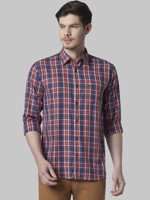 

Park Avenue Men Brown & Blue Slim Fit Checked Casual Shirt