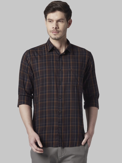 

Park Avenue Men Brown & Black Slim Fit Checked Casual Shirt