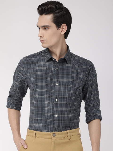 

Raymond Men Navy Blue & Charcoal Grey Slim Fit Checked Smart Casual Shirt