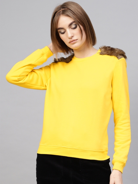 

SASSAFRAS Women Yellow Solid Sweatshirt