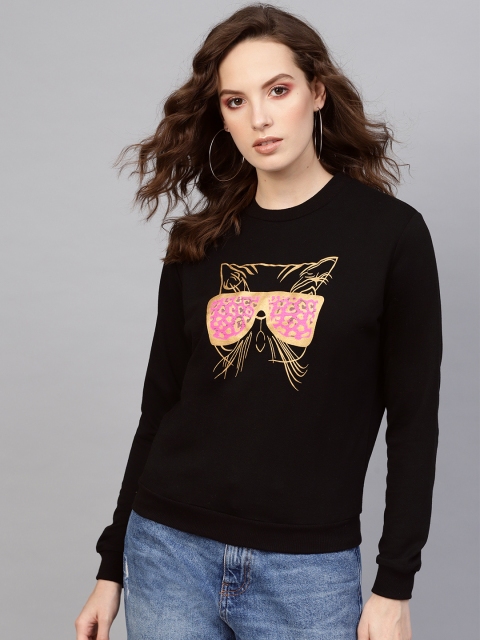 

SASSAFRAS Women Black Printed Sweatshirt